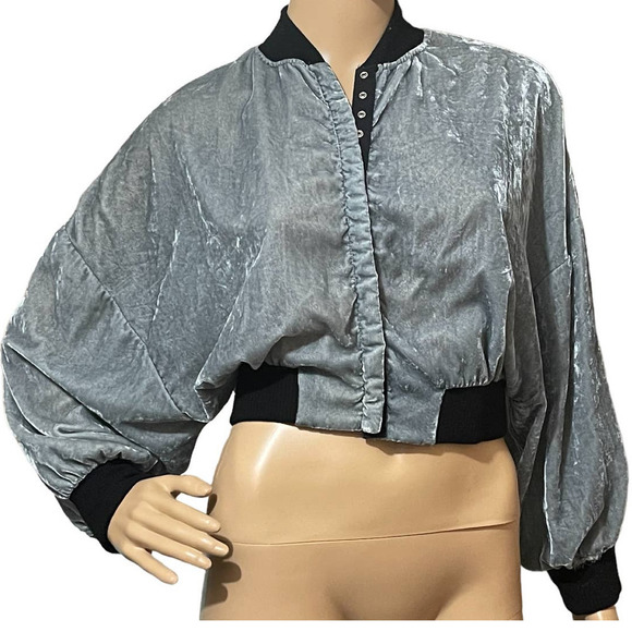 TEEZEME Women's Cropped Jacket Dropped‎ Shoulders Crushed Velvet Lace - Picture 1 of 9